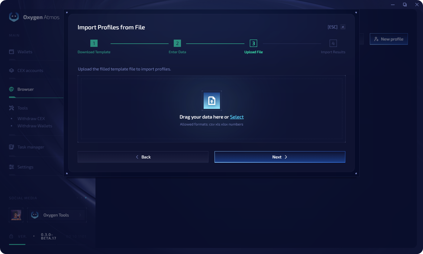 File import — upload file step