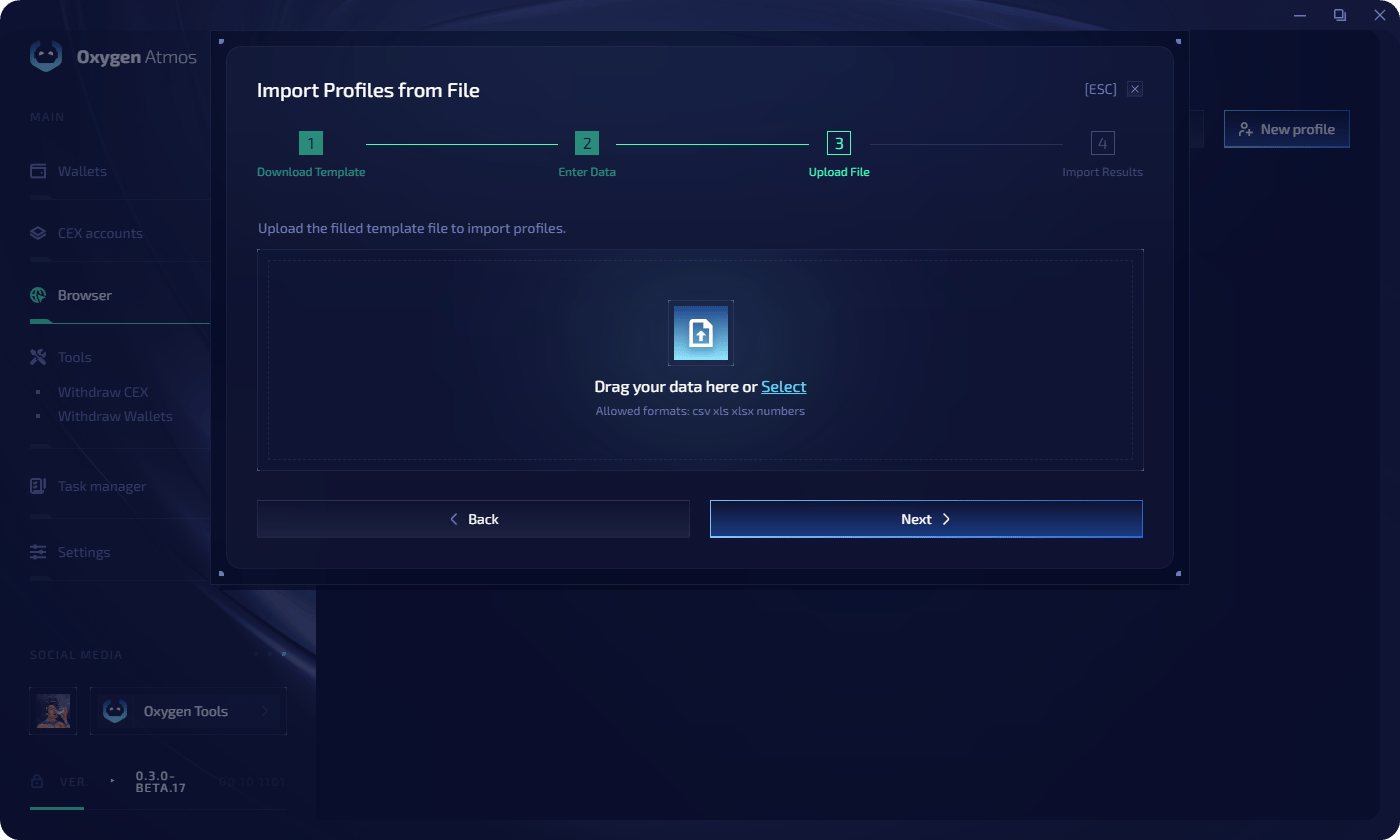 File import — upload file step