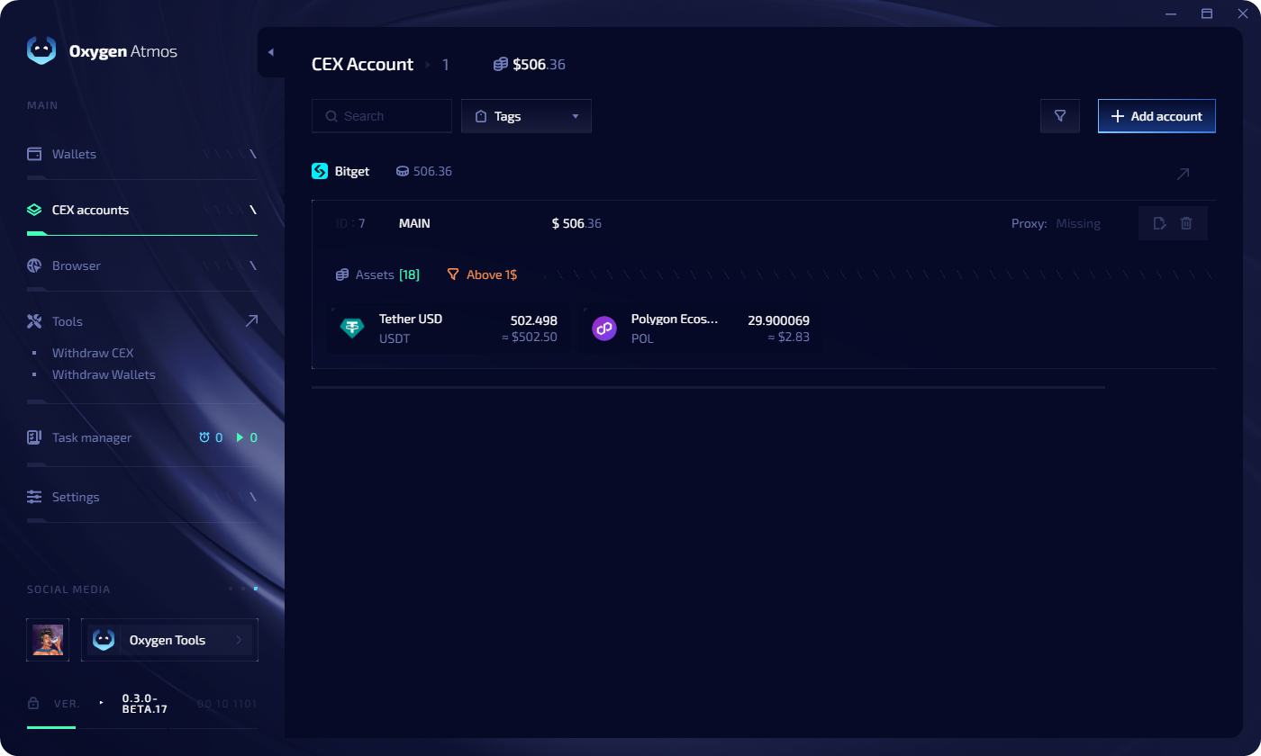 Exchange account with token balances
