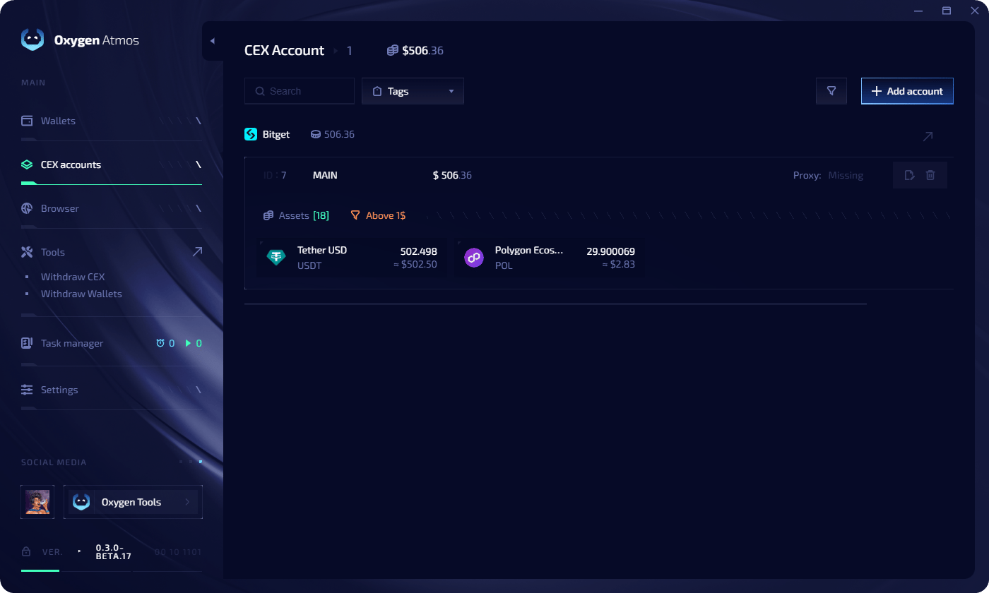 Exchange account with token balances
