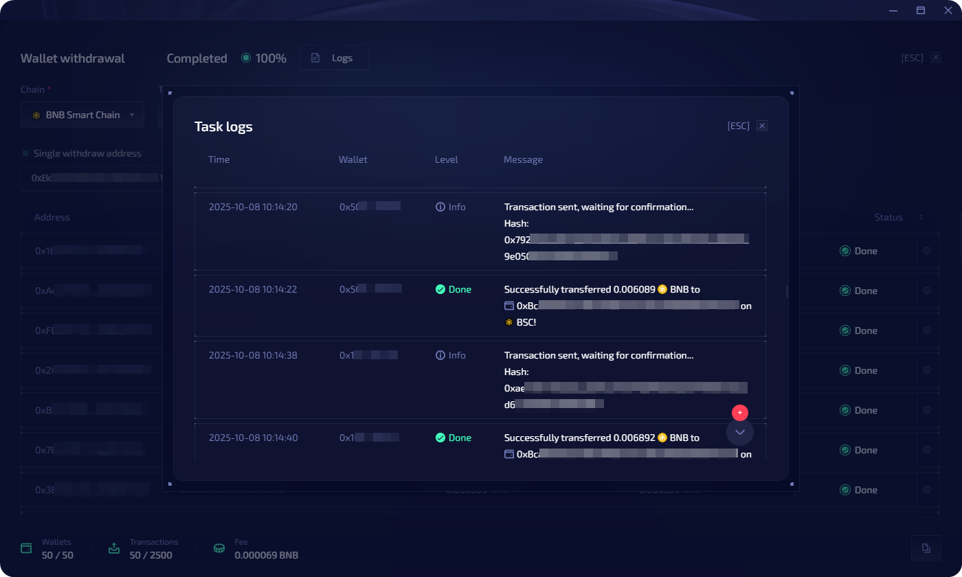 Task execution logs