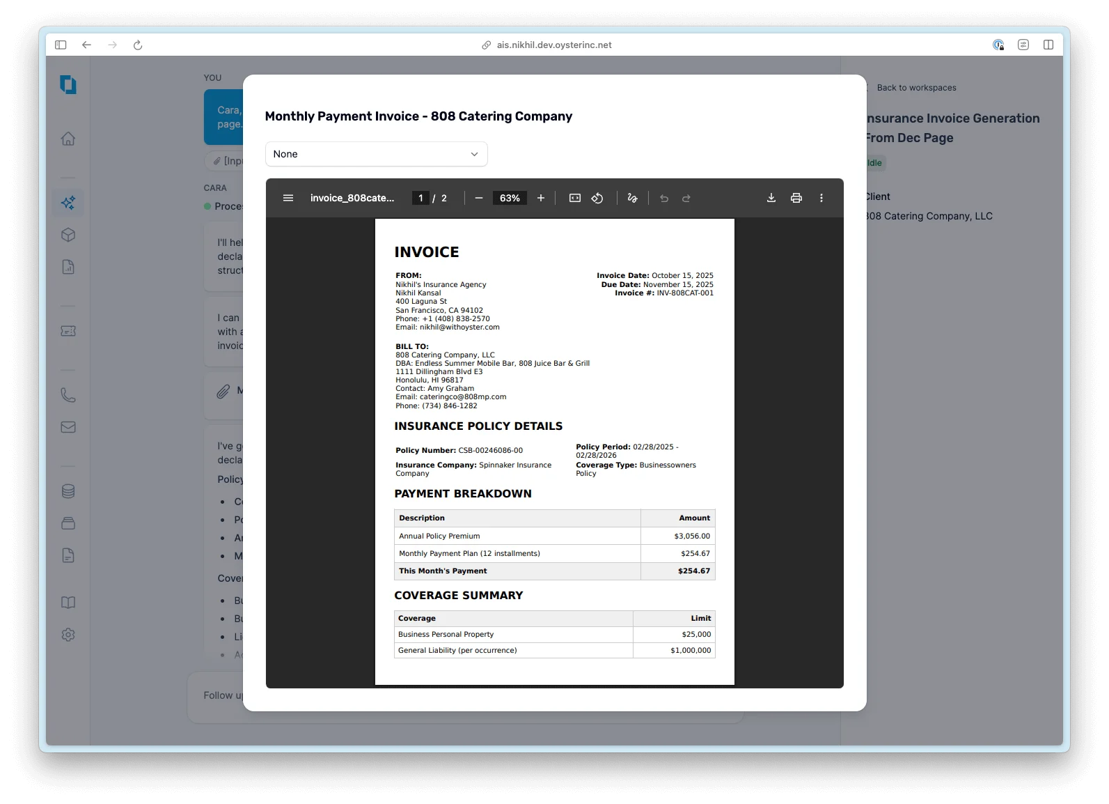 Preview the document Cara created and optionally select a style