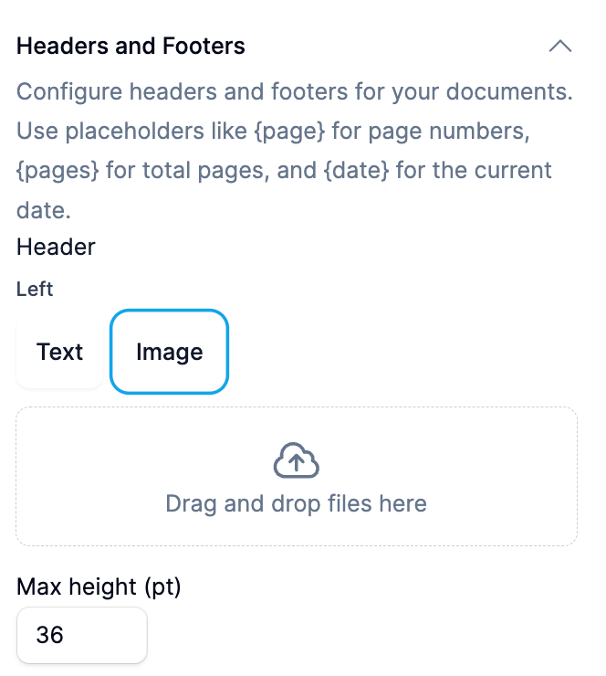 Specify an image for headers and footers