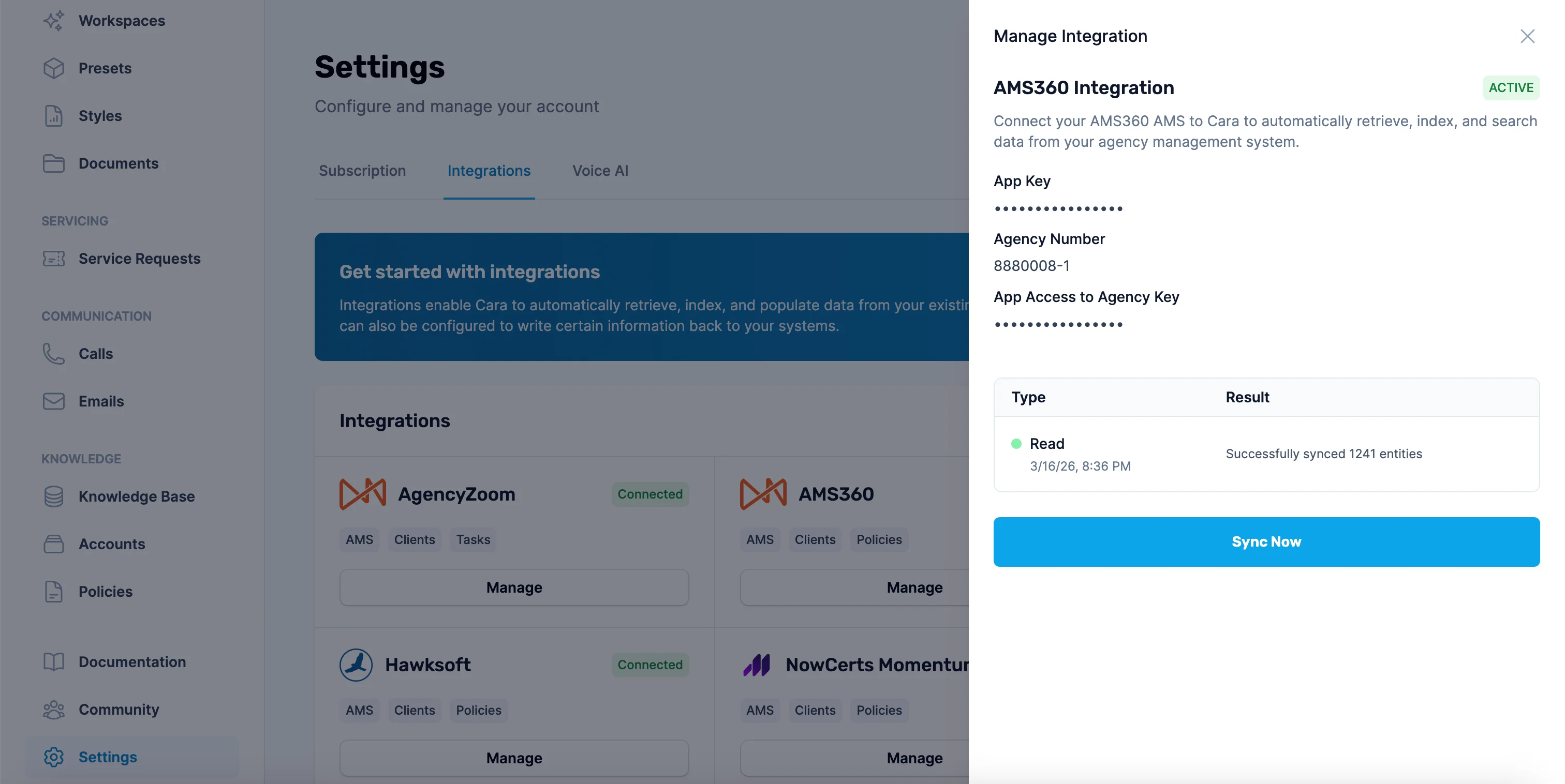 AMS360 Settings