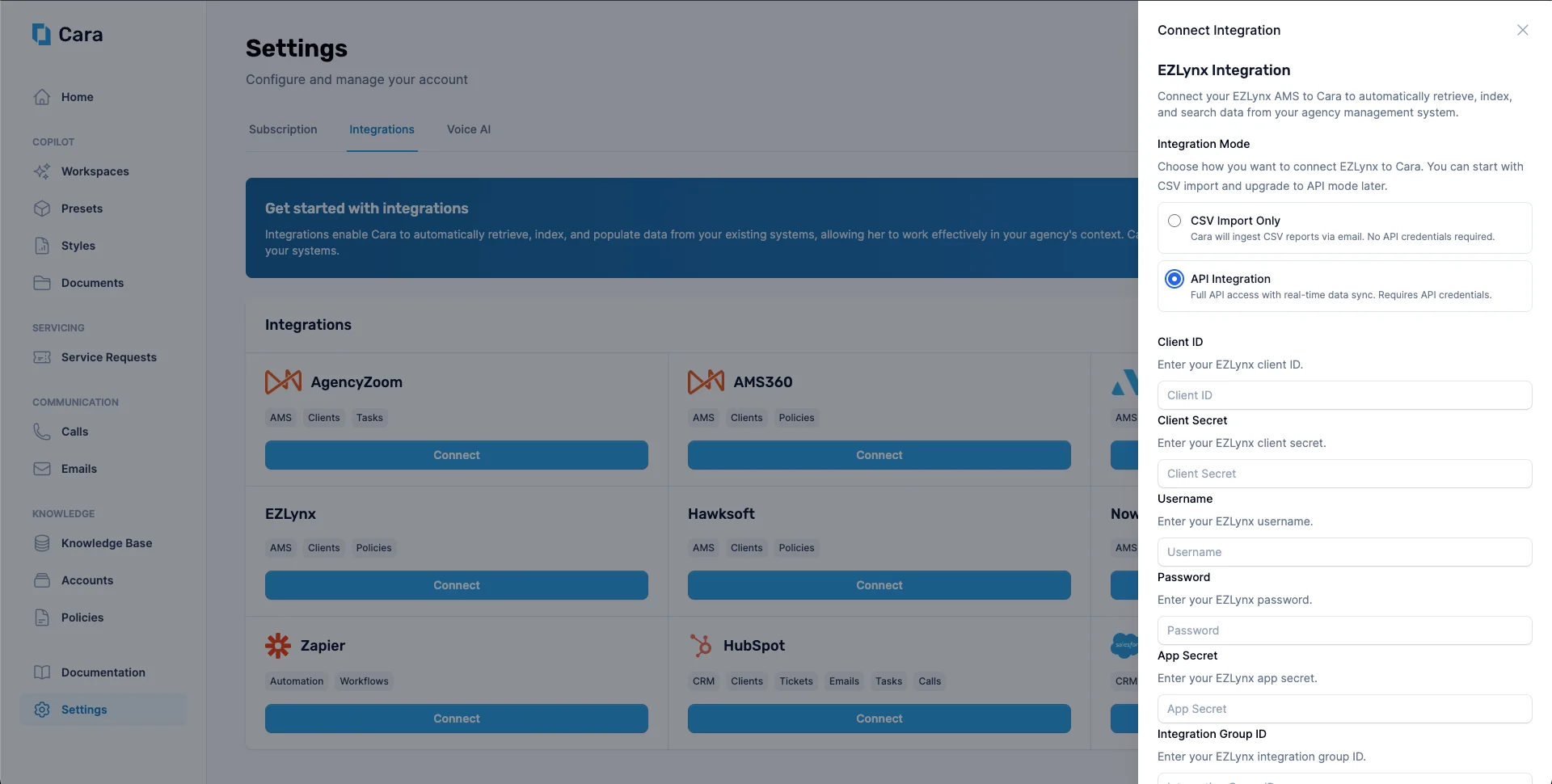 EZLynx credentials form