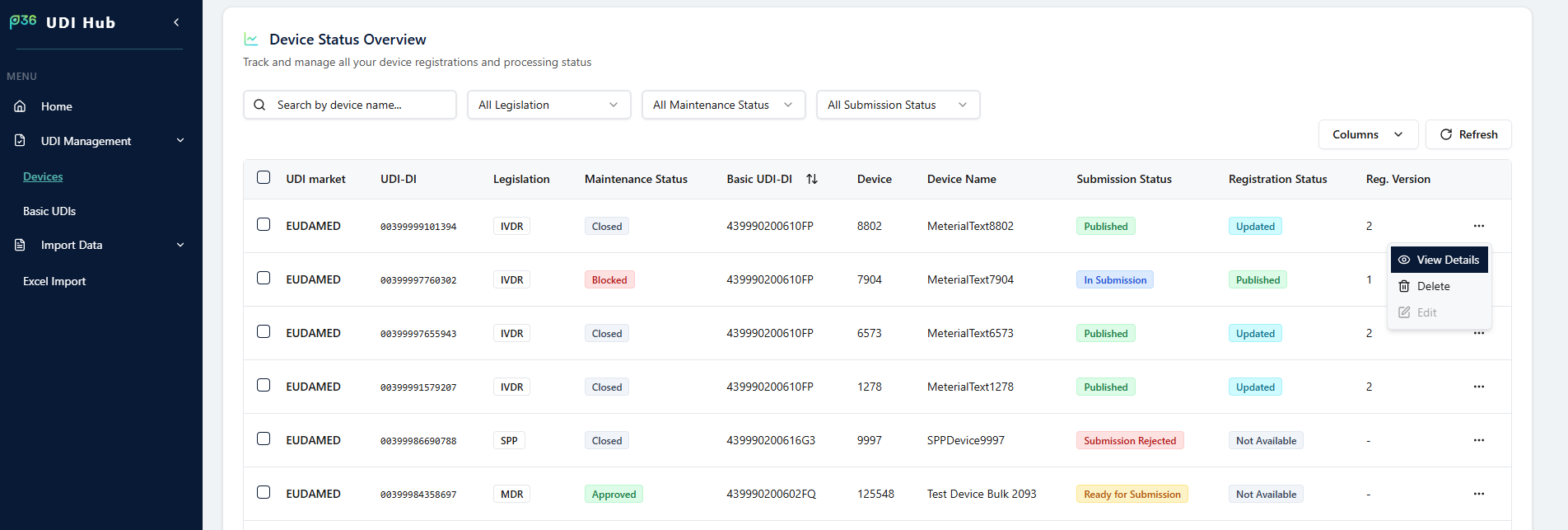 View Details from the actions menu (⋯) in Devices