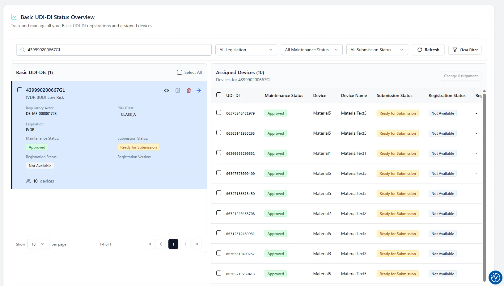 Click Basic UDI-DI card to display assigned devices