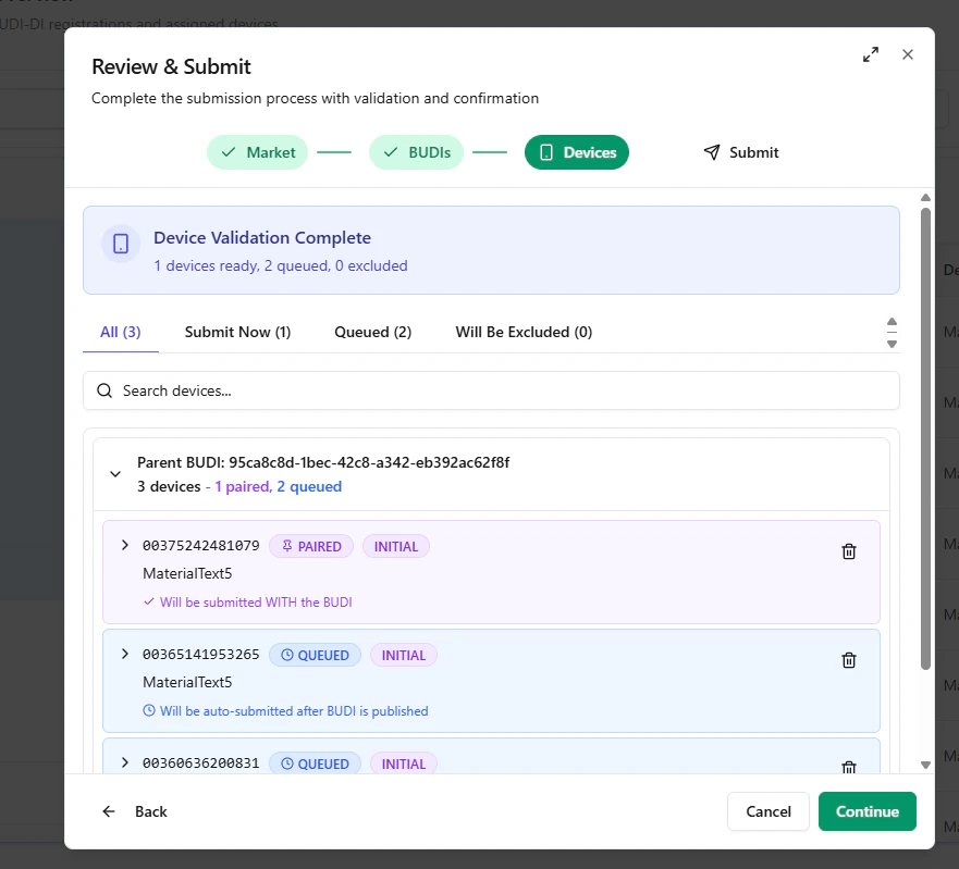 Device validation with paired device and waitlisted devices
