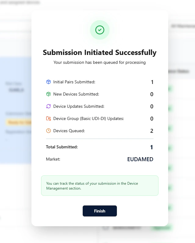 Submission success confirmation