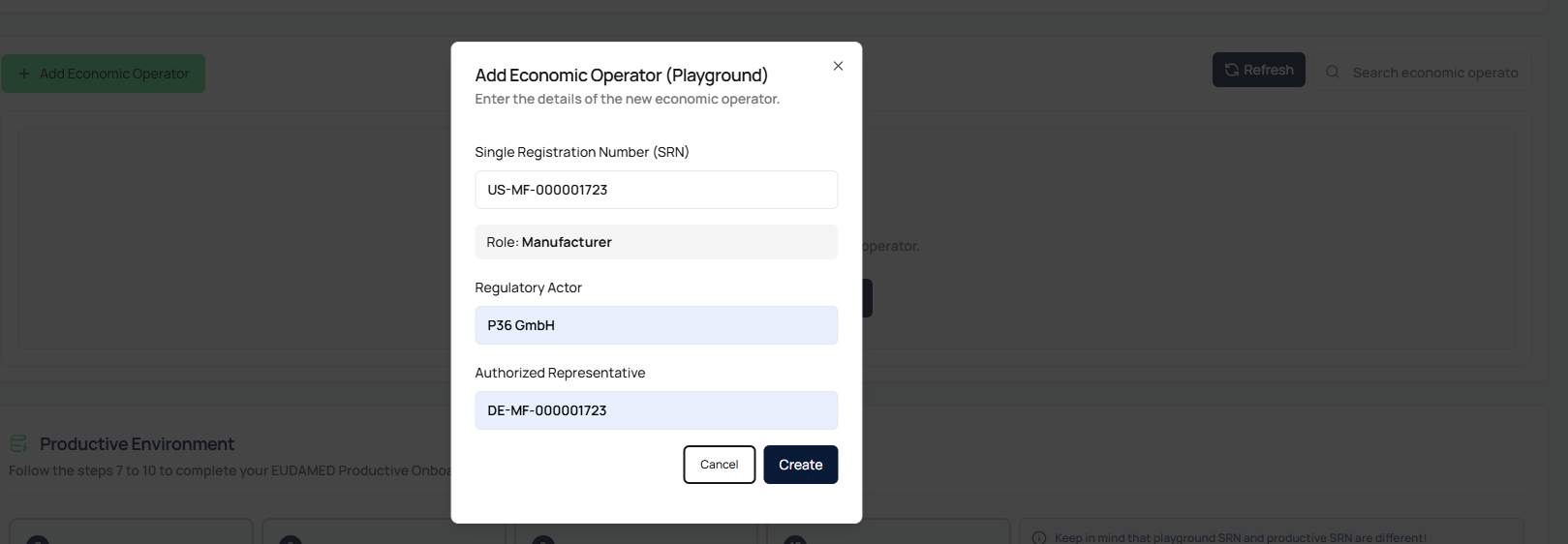Authorized Representative field for non-EU actor