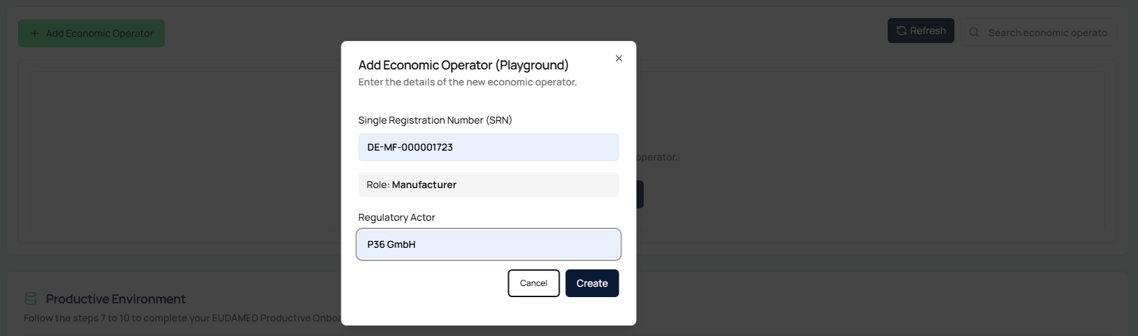 Add new economic operator