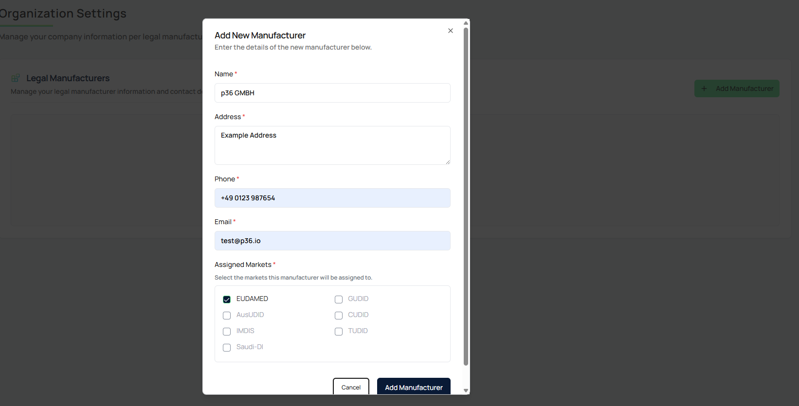 Manufacturer Details Popup Light