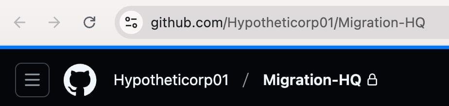 Close-up of the browser's address bar, which displays the URL "github.com/Hypotheticorp01".