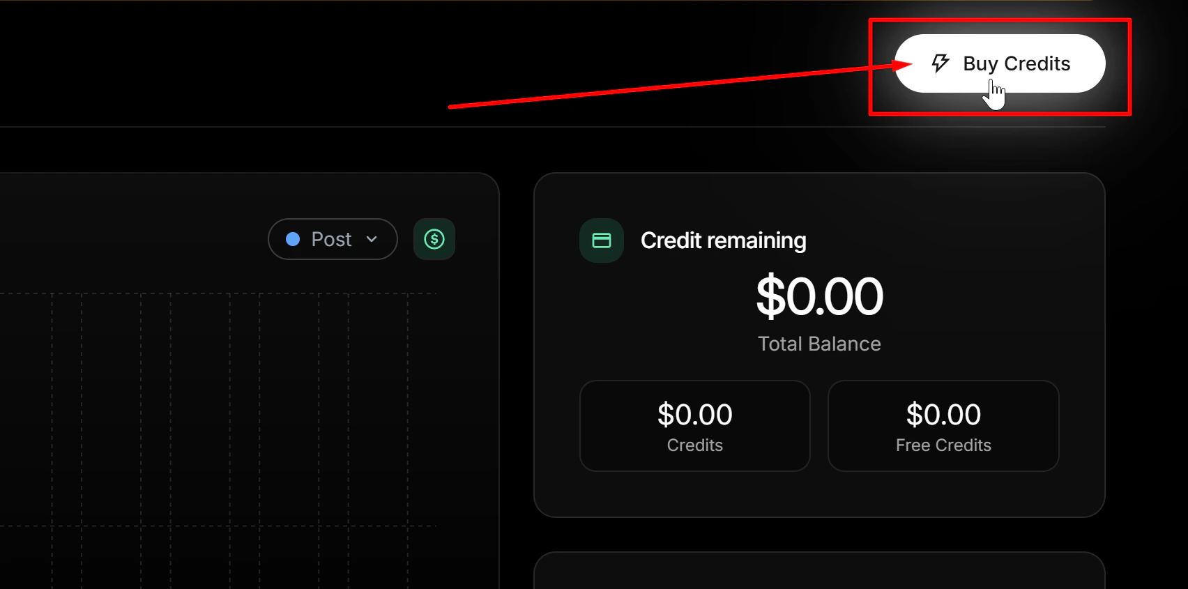 X Developer Console dashboard showing Buy Credits button