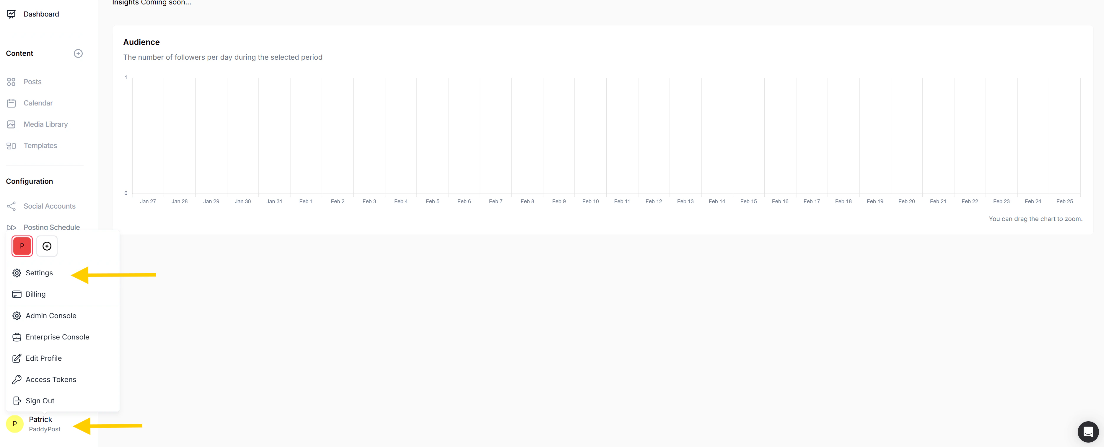 PaddyPost settings page