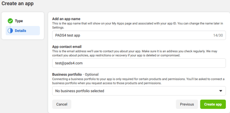 Meta Create App Details Meta Create App Details
