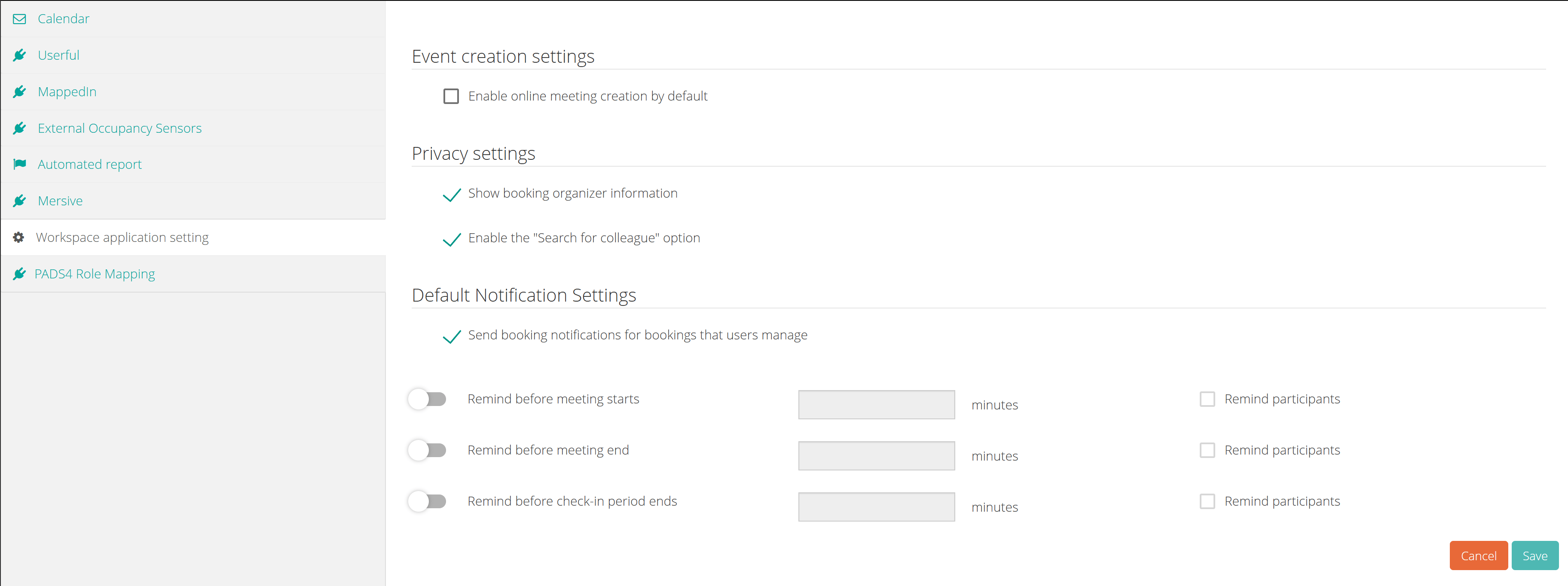 Workspace Application Settings