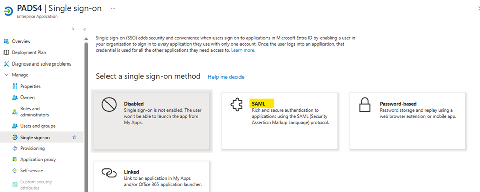 Azure Select SAML