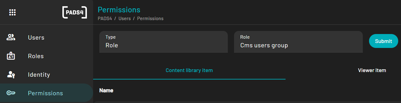 Permissions - PADS4 Platform