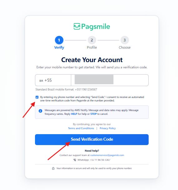 Review the consent statement and select Send Verification Code.