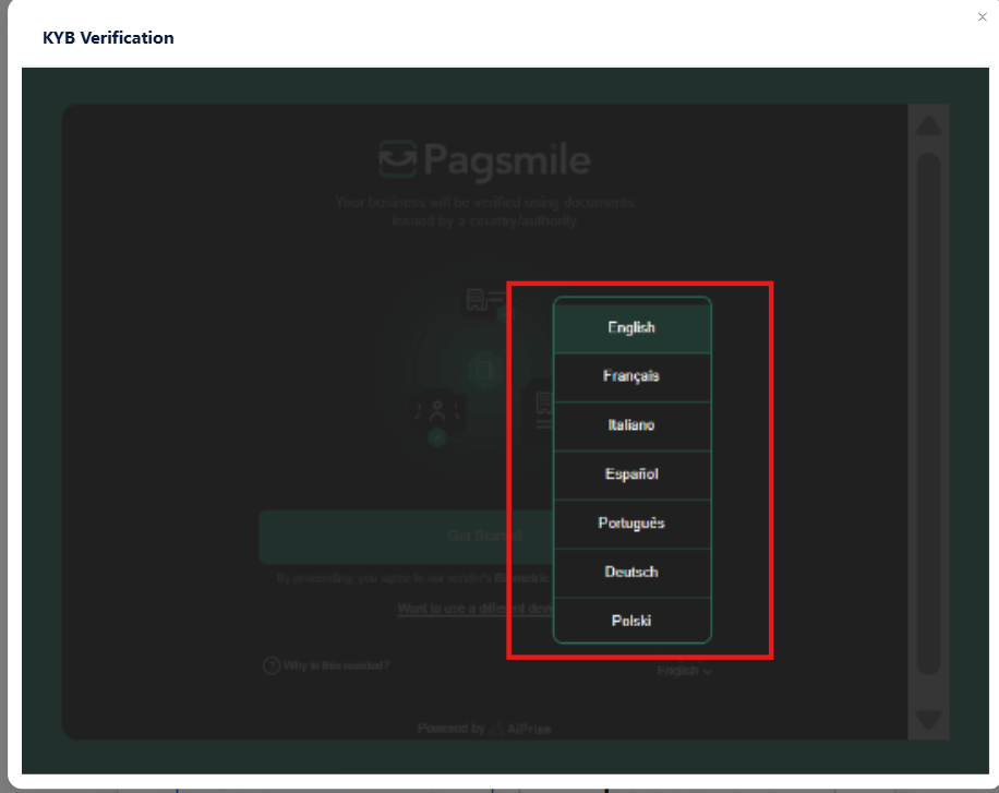 Select your preferred language from the available options.