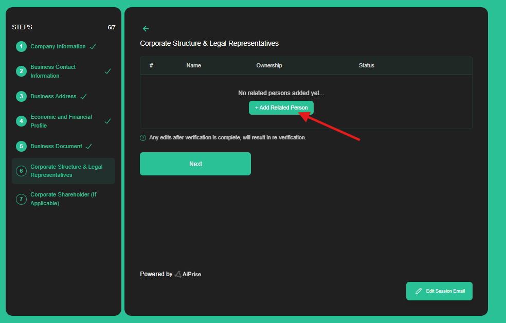 Select Add Related Person to register a representative.