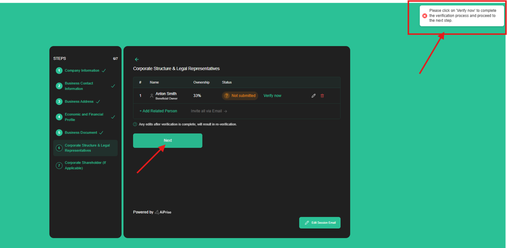 Complete the required identity verification before proceeding to the next section.