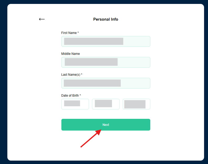 Enter the requested personal information and select Next.