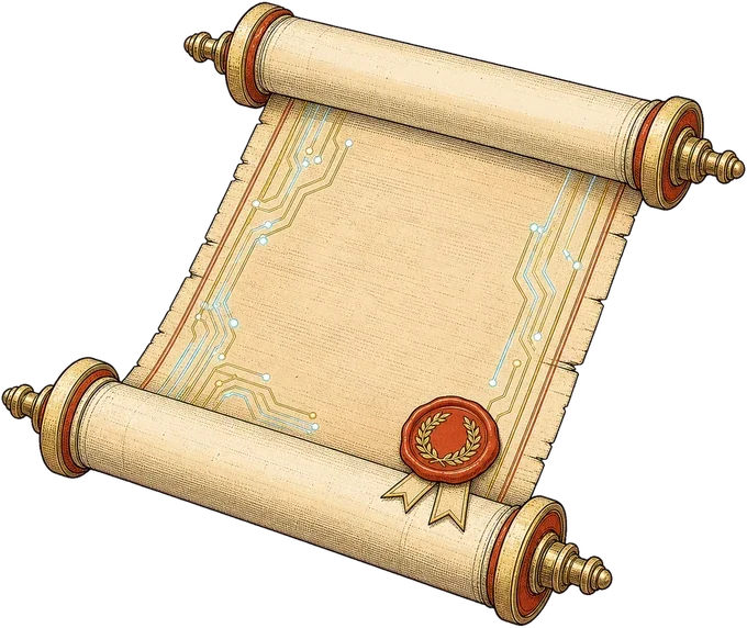 Illustrated Roman scroll with data traces — the PalatineAI skill