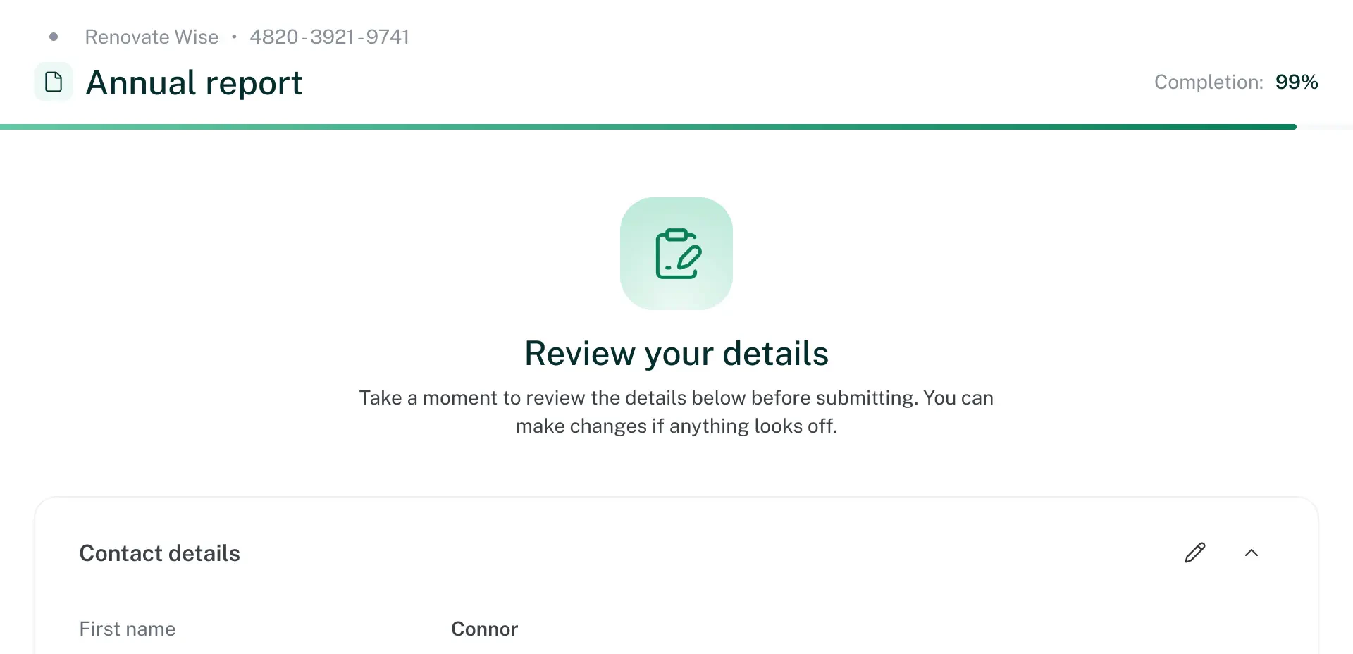 Image showcasing a confirmation screen for a filing.