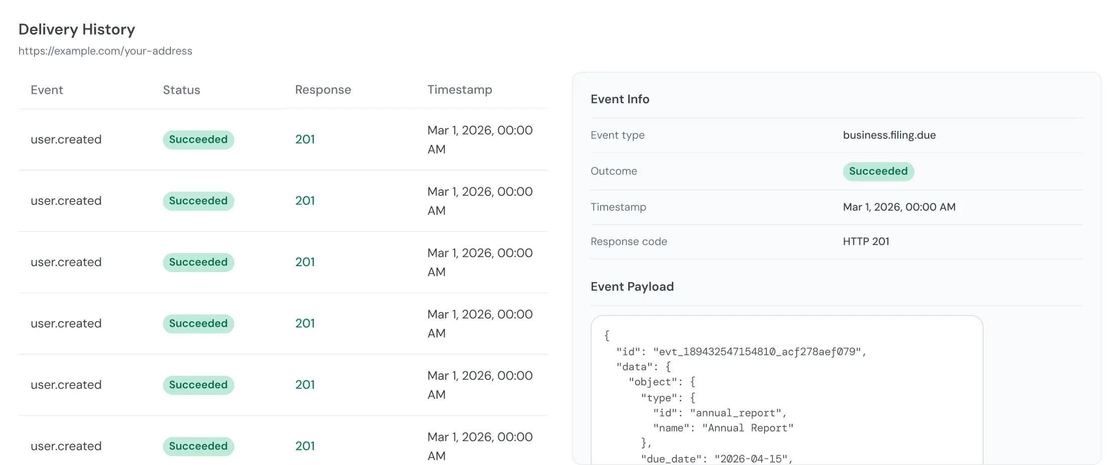Image showcasing a history page with information about webhooks.