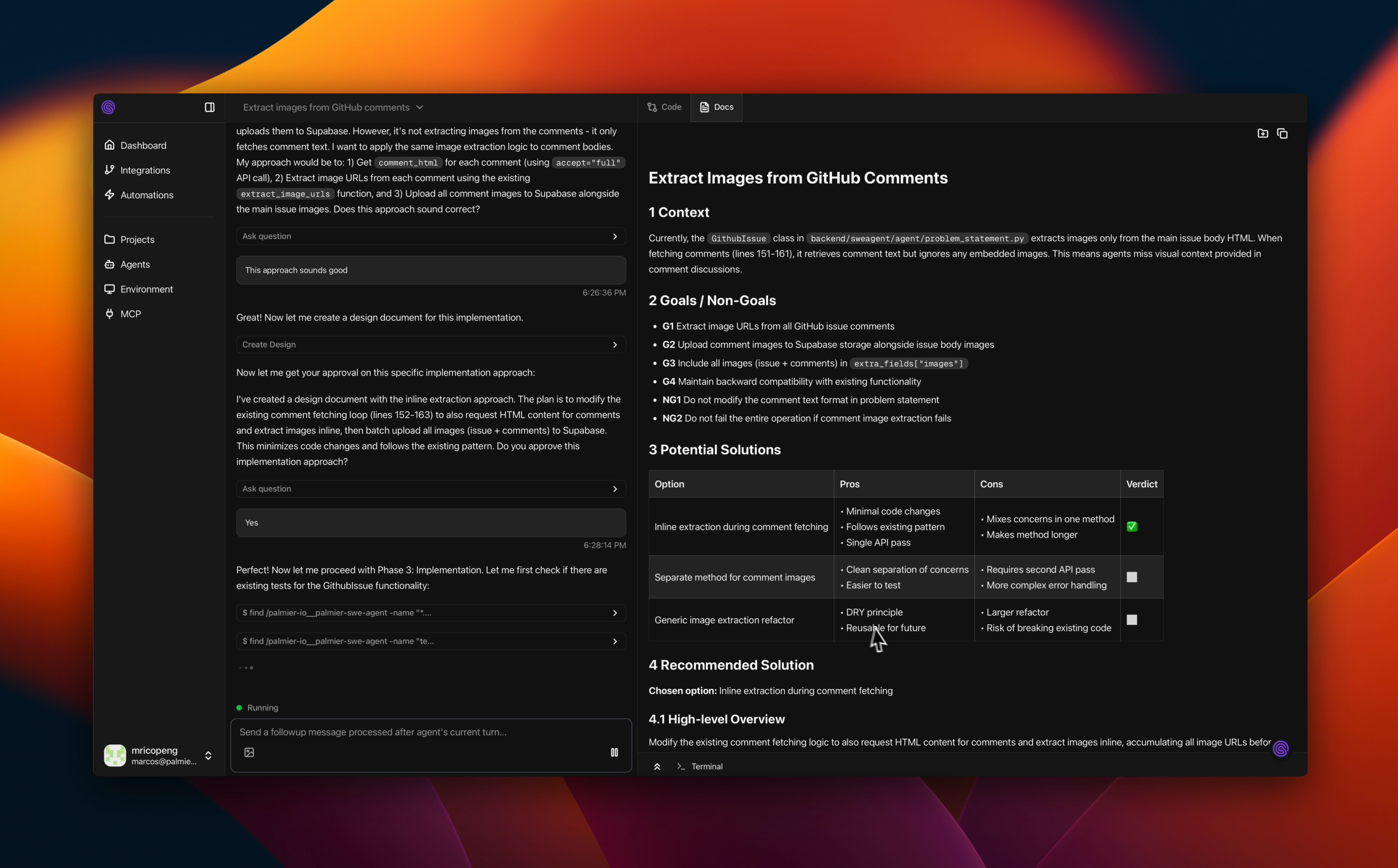 Docs tab showing design documentation