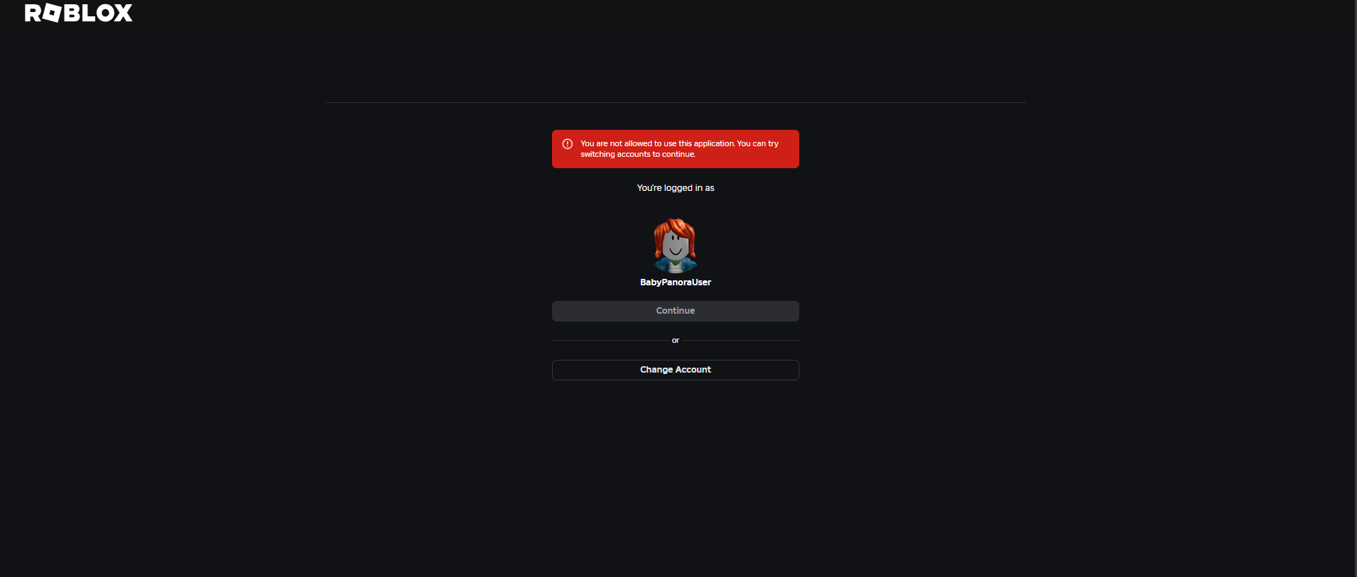 Error screenshot for under-13 accounts