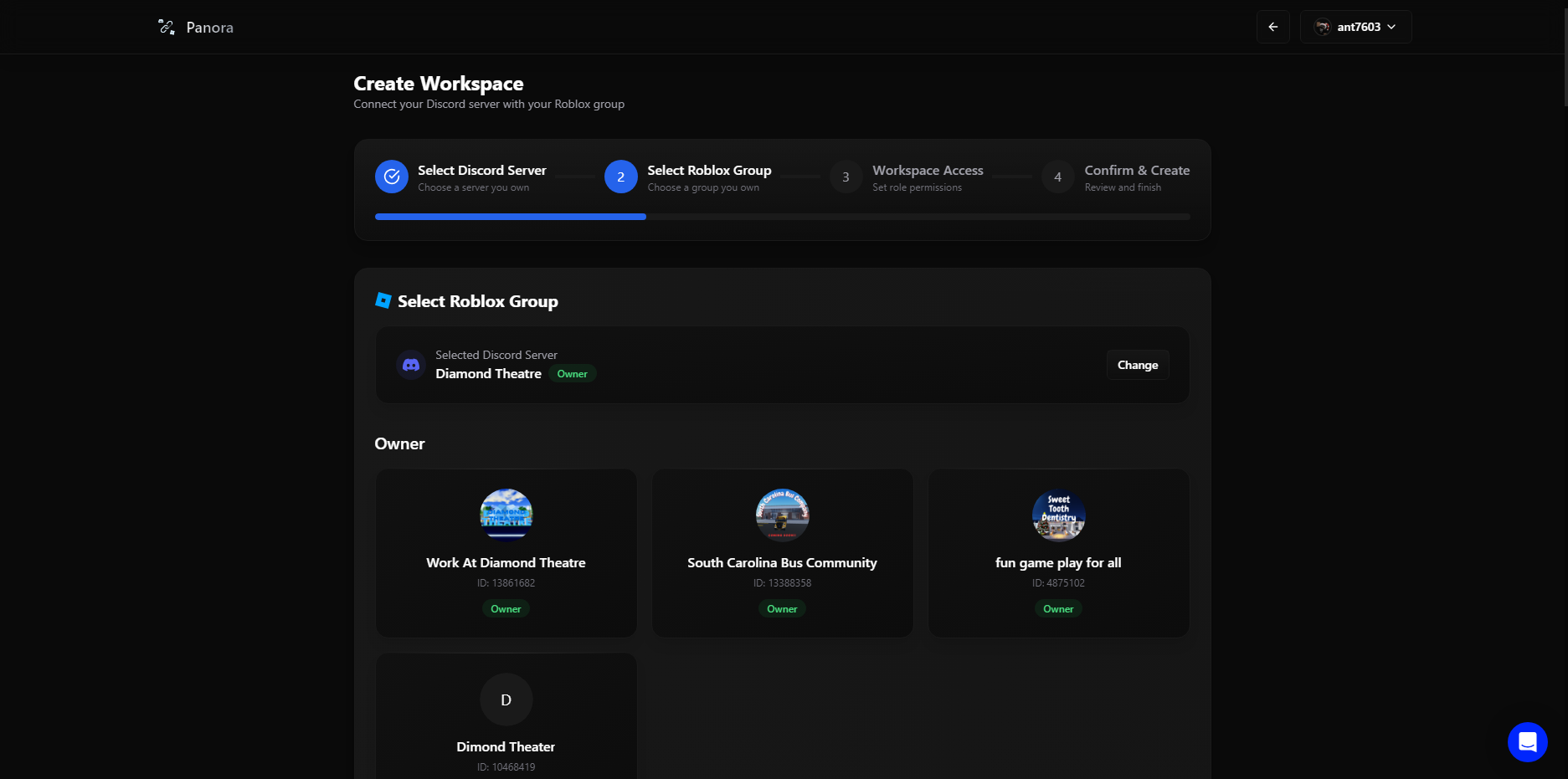 Roblox group selection screen