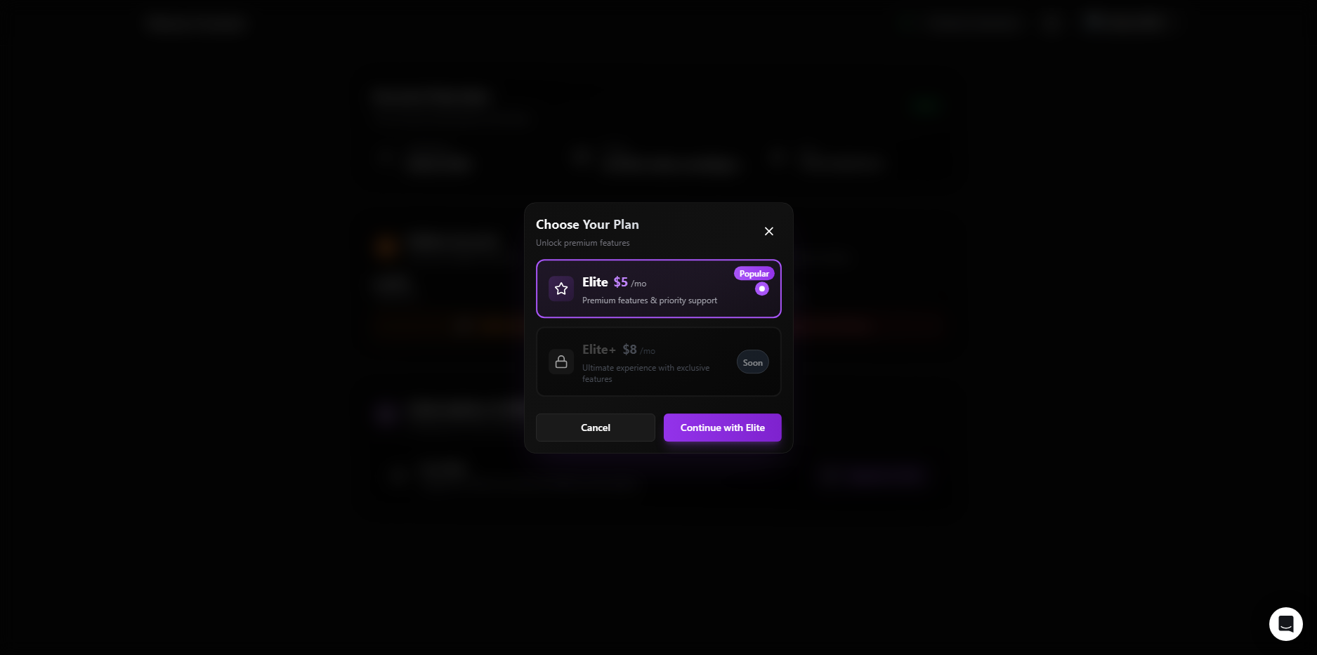 Account profile menu
