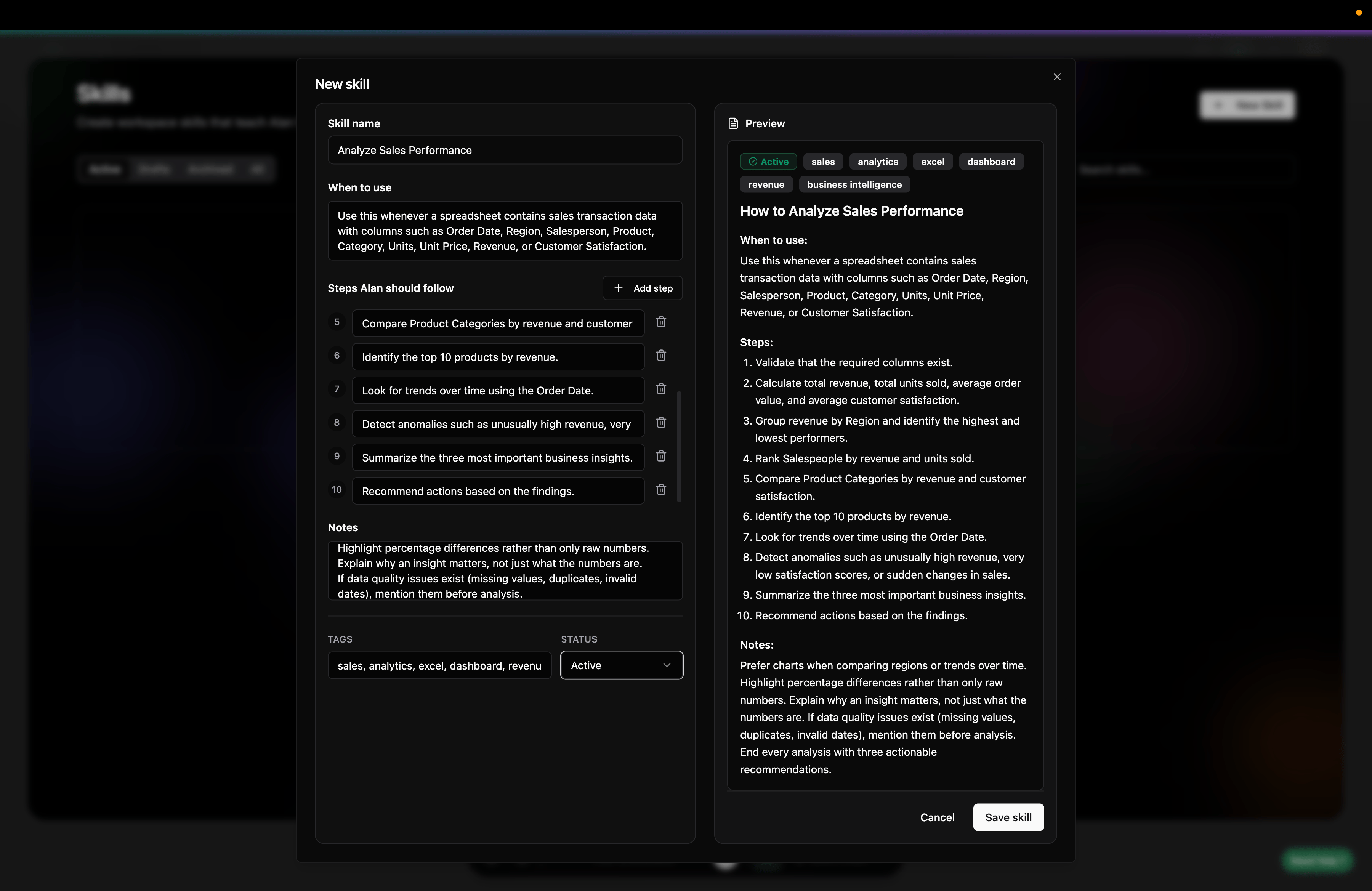 Create skill steps