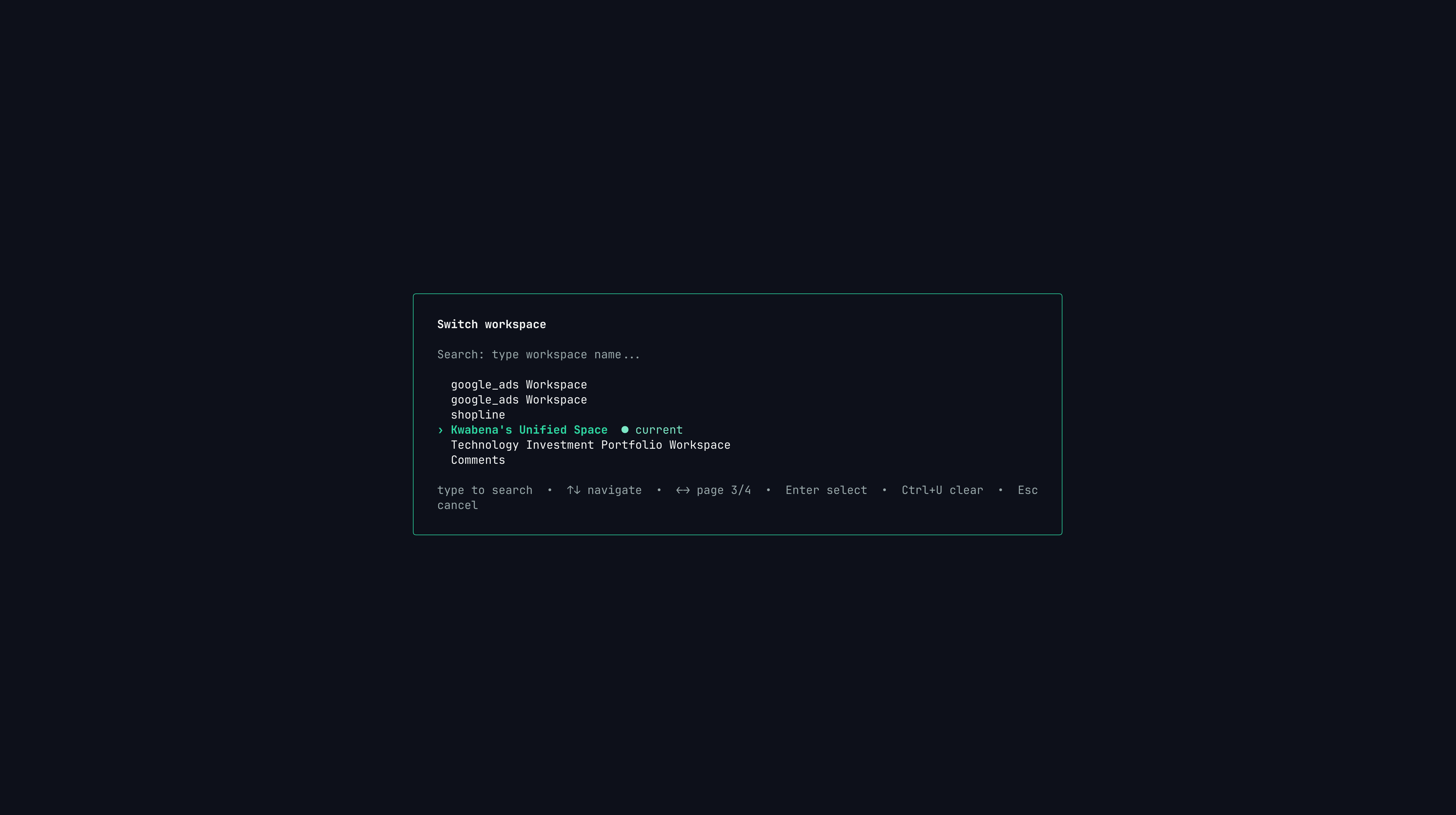 Papermap TUI workspace picker