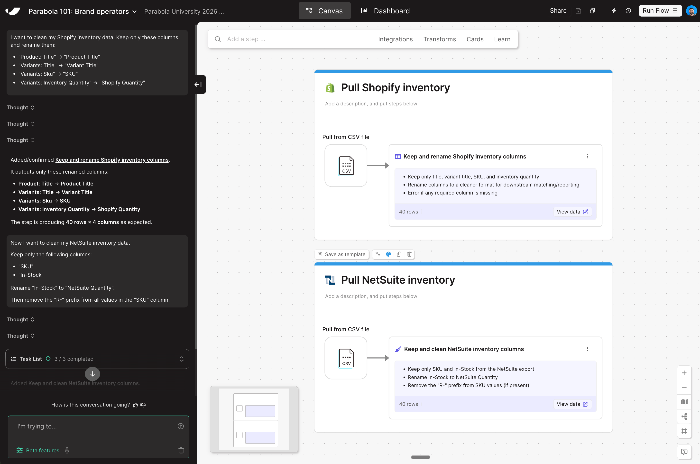 Clean data canvas view