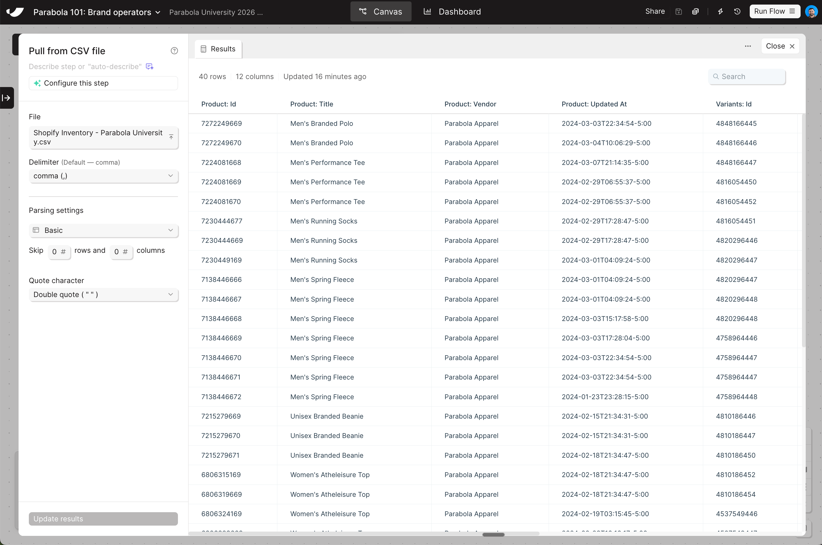 Clean Shopify inventory step results