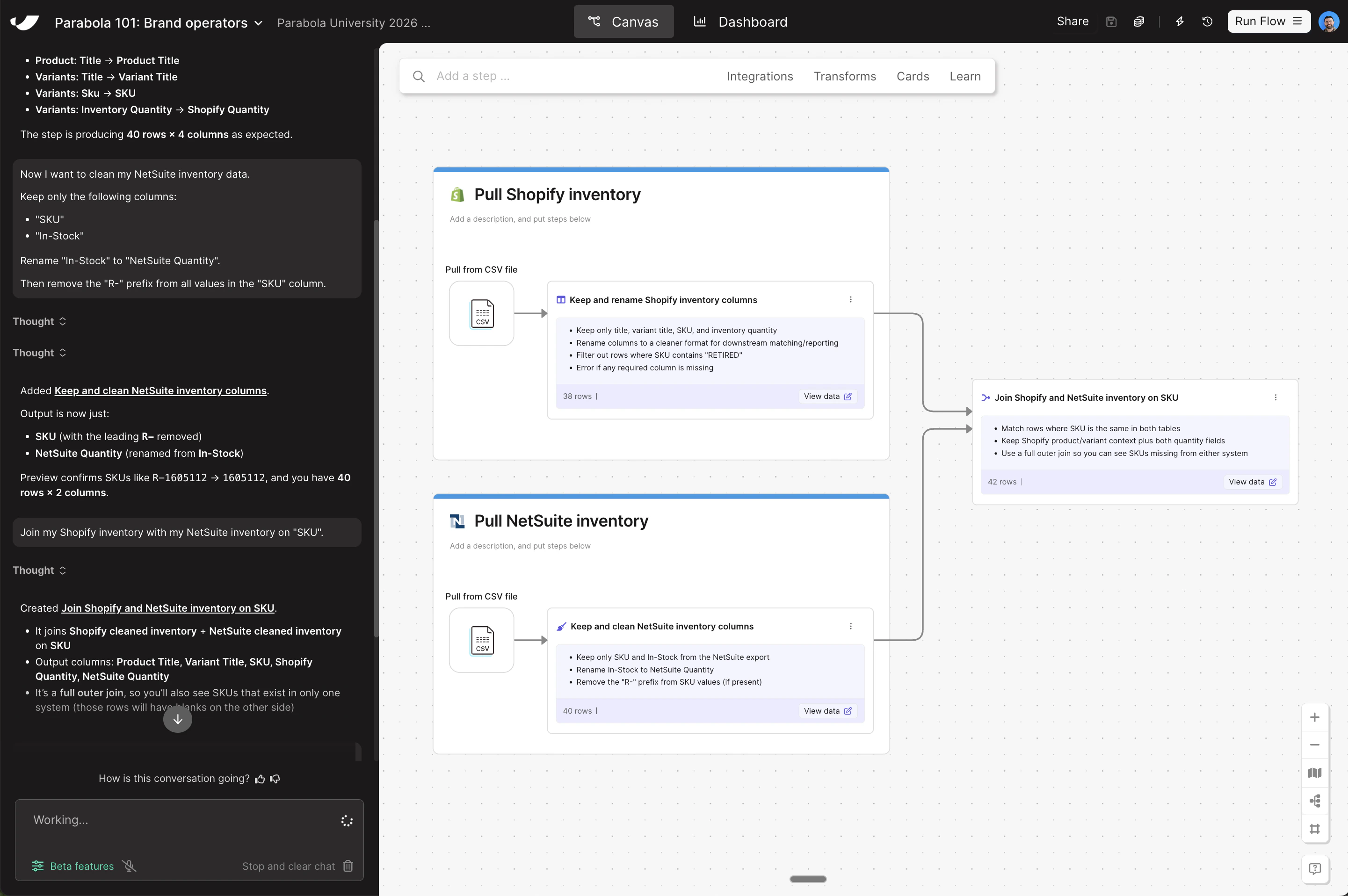 Combine data canvas view
