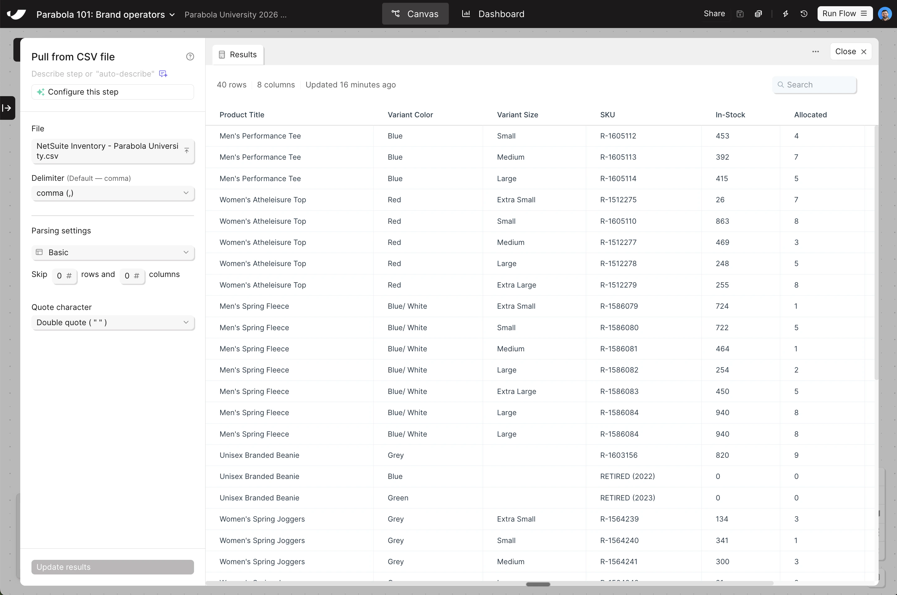 Pull NetSuite inventory step