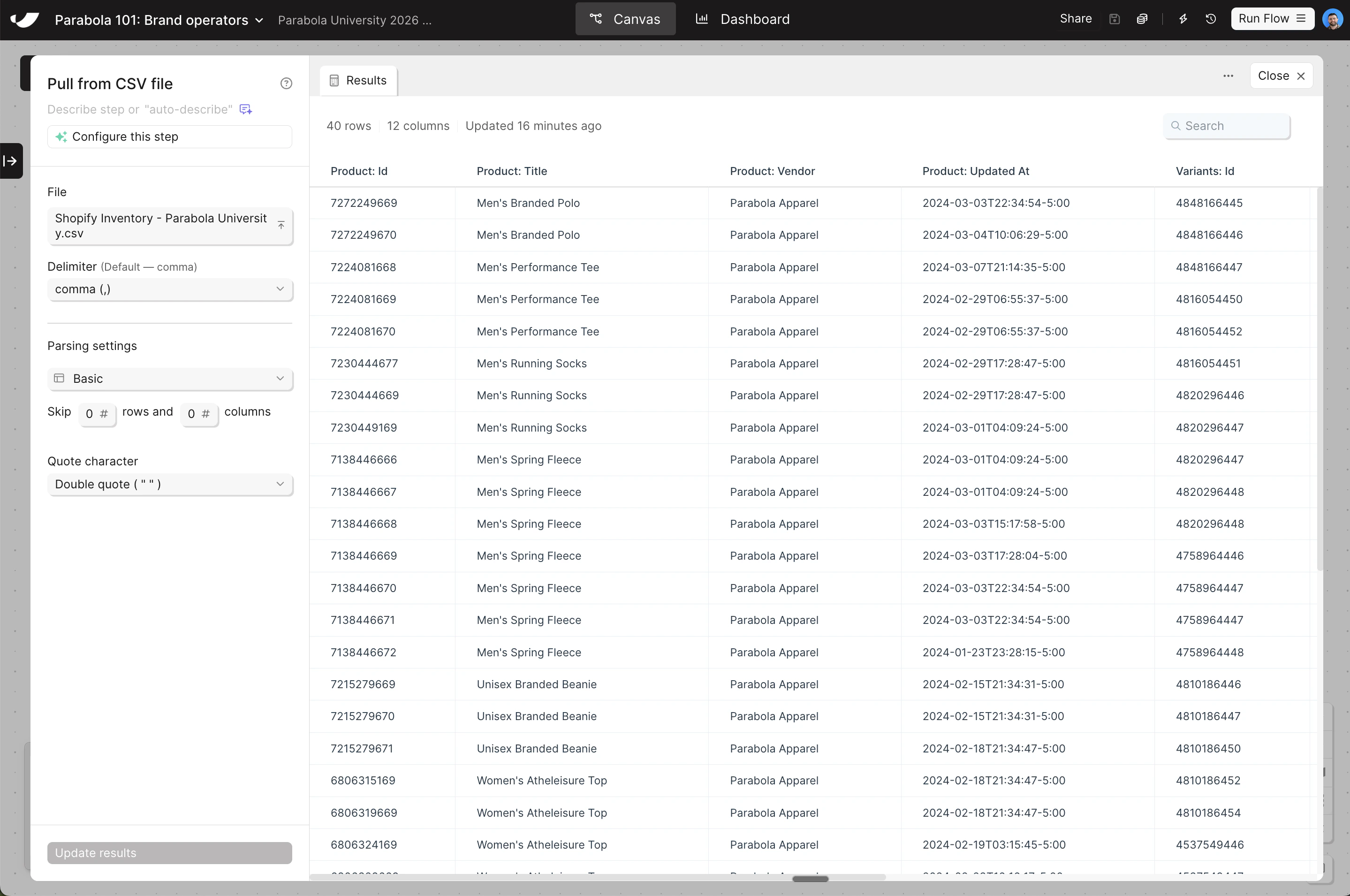Pull Shopify inventory step