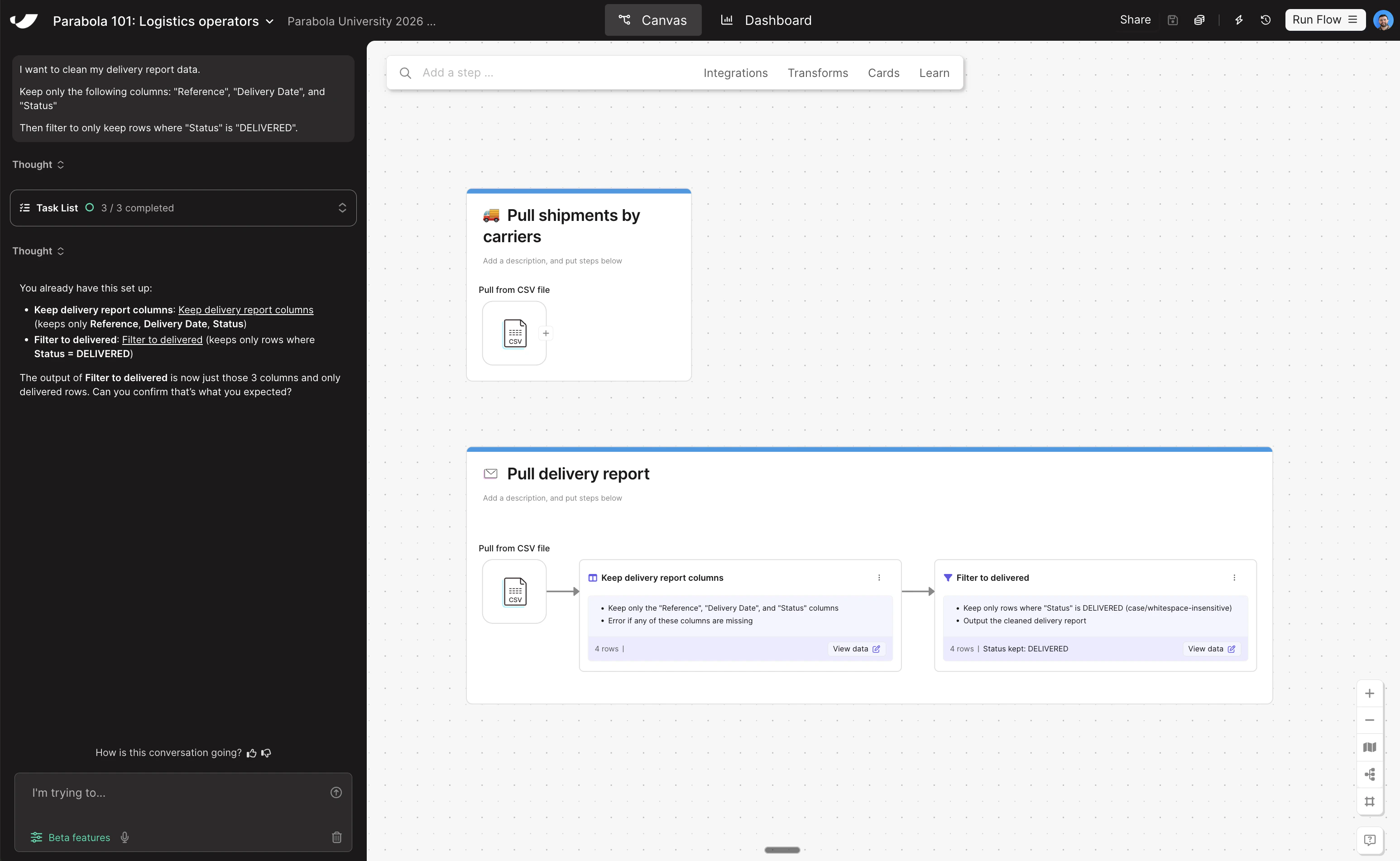 Clean data canvas view
