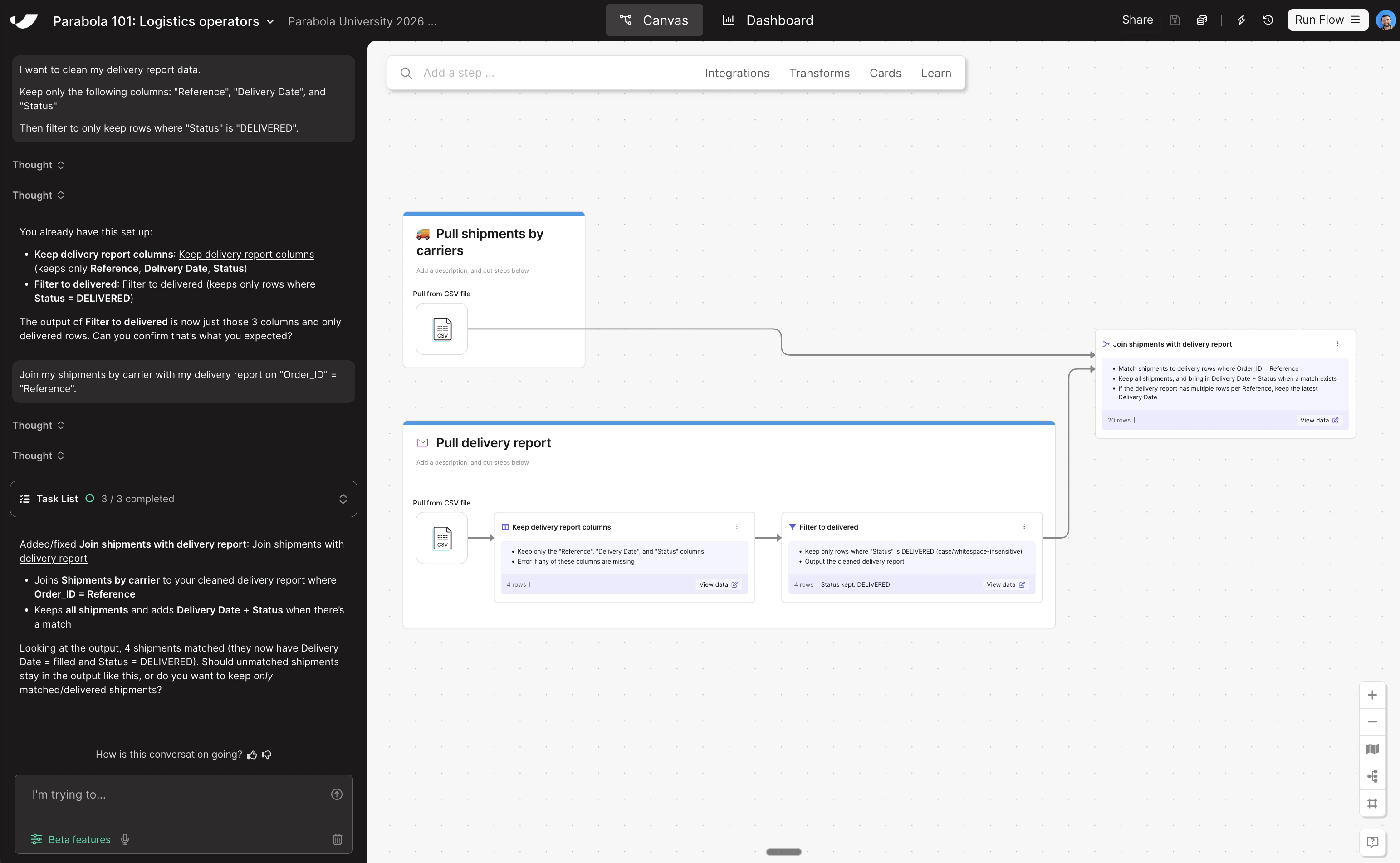 Combine data canvas view