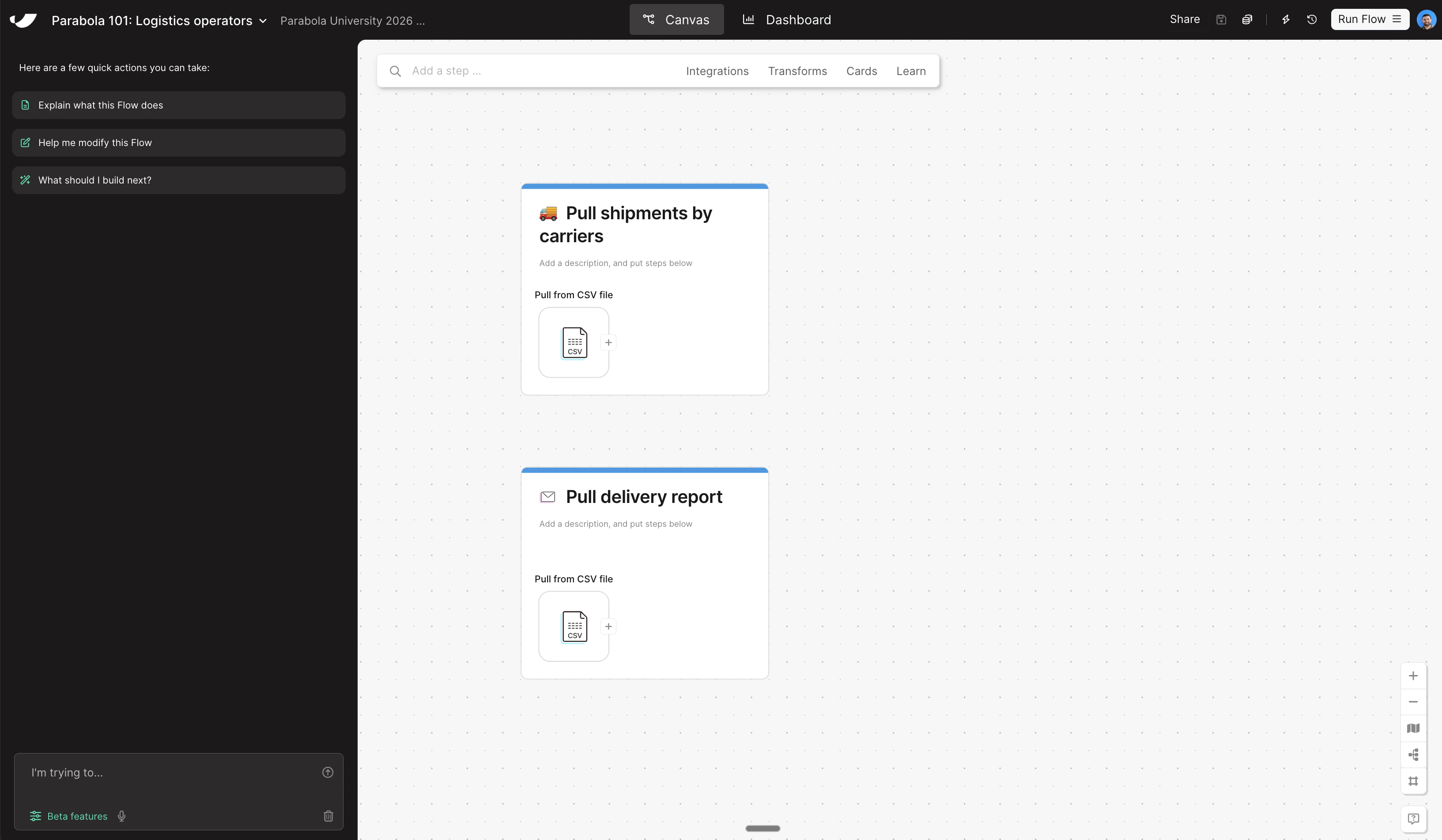 Pull data canvas view