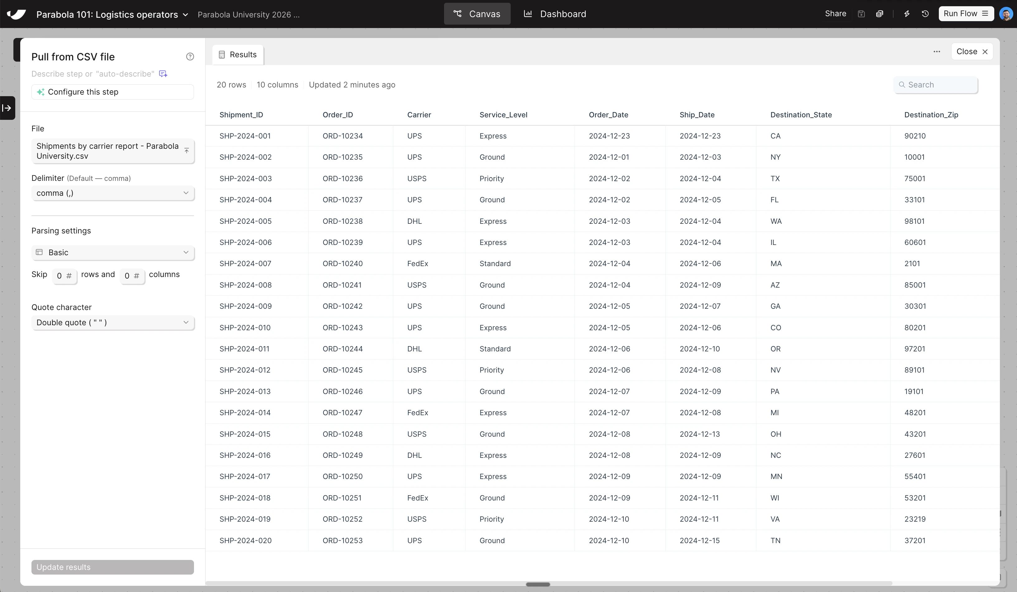 Pull shipments by carrier step