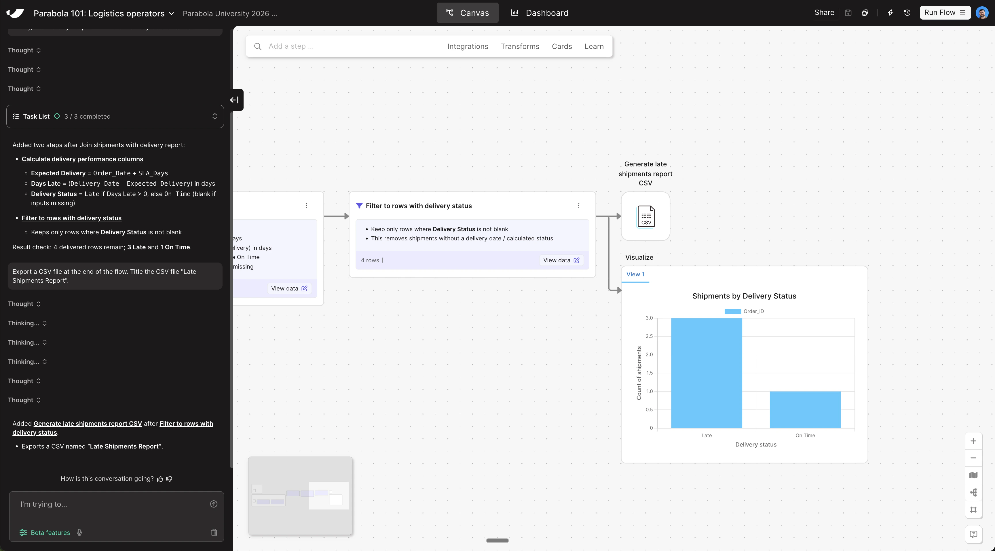 Send data canvas view