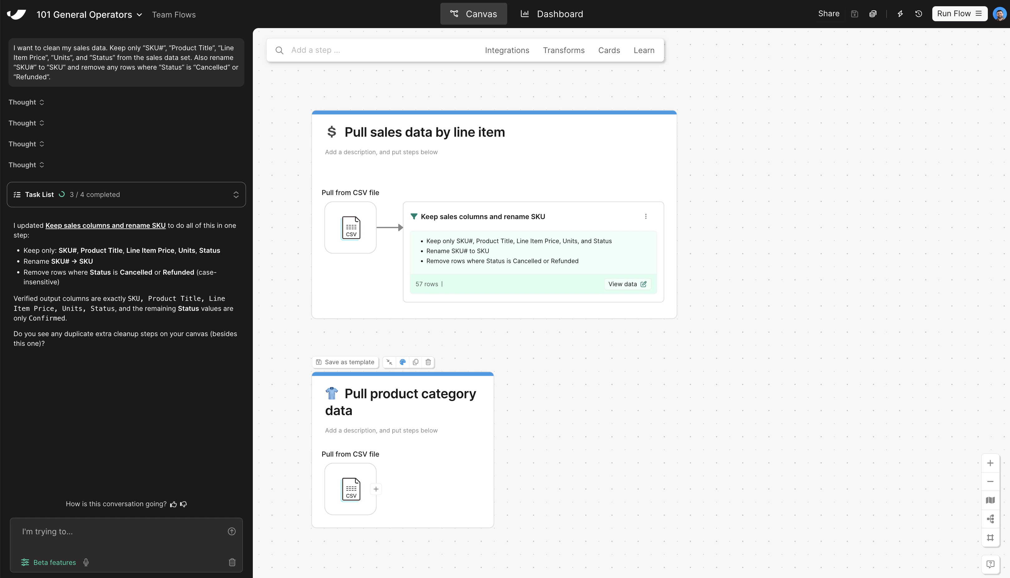 Clean data canvas view