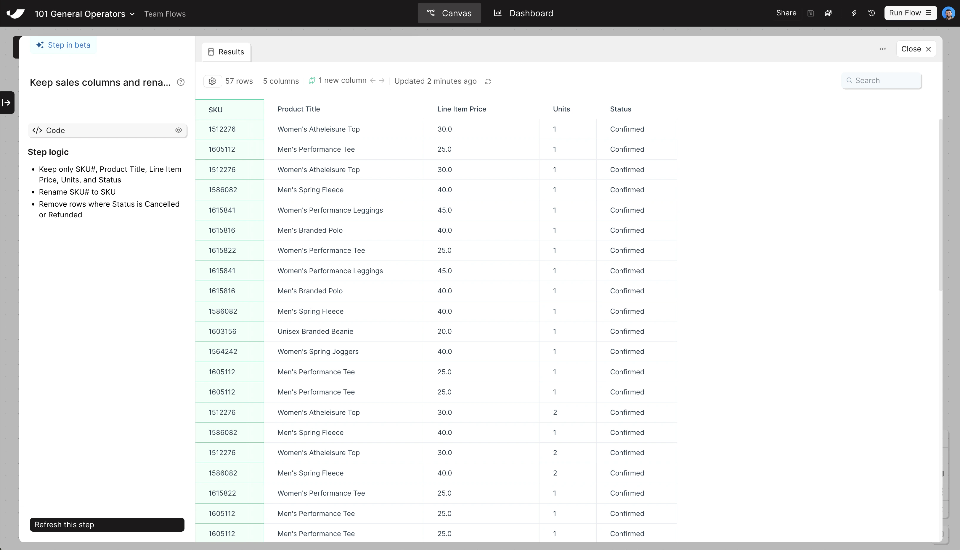 Clean data step results