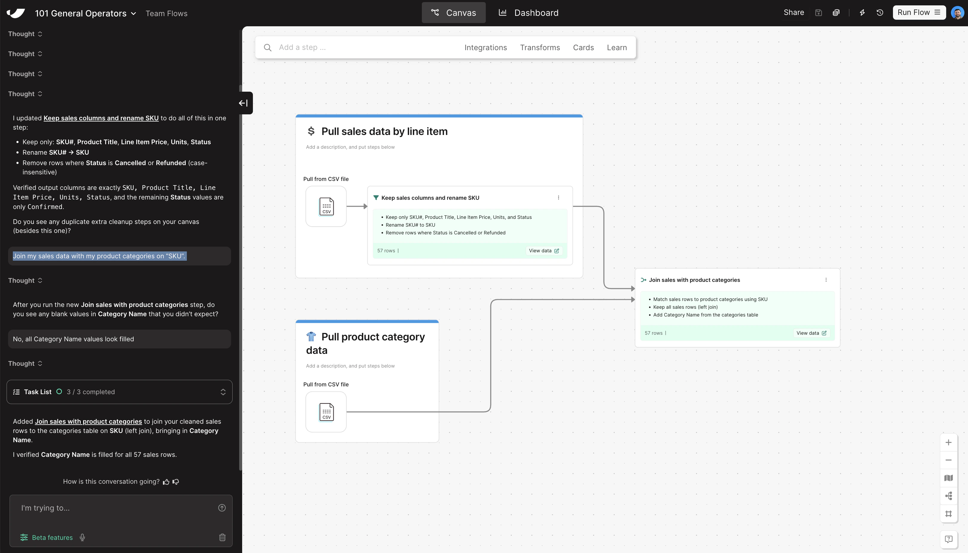 Combine data canvas view